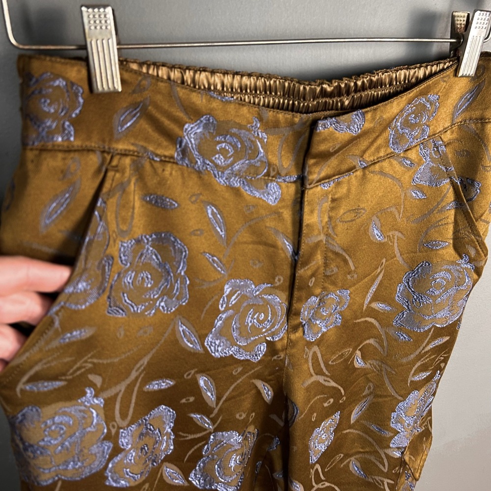 Anthropologie Devin Cargo Pants Small Brown Jacquard Metallic Floral Jogger